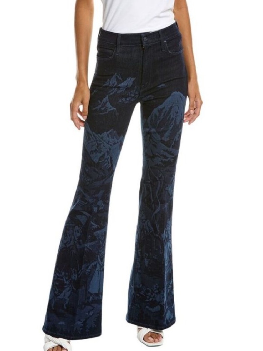 MOTHER The Doozy Sneak High Rise Flare ‘Swiss Alps’ Printed Jeans Size 26